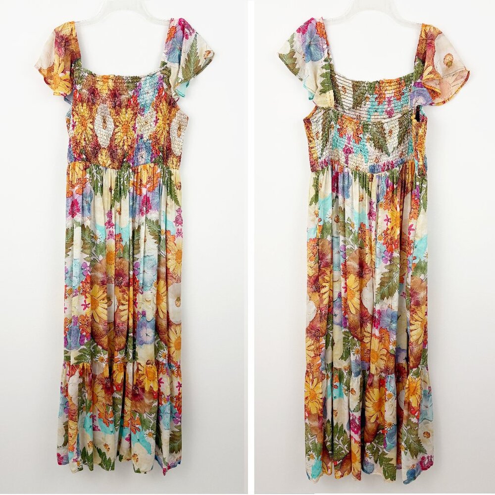 Anthropologie Floral Maxi Dress in Cream, Orange, Blue, Green - Picture 4 of 11
